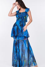 Ruffle Tiered Printed Maxi Dress - Blue Multi