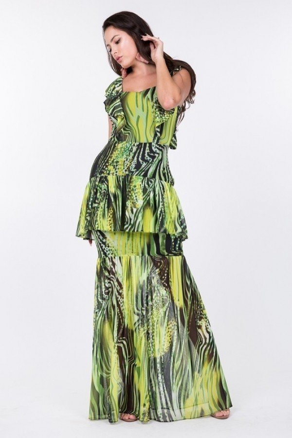 Ruffle Tiered Printed Maxi Dress -