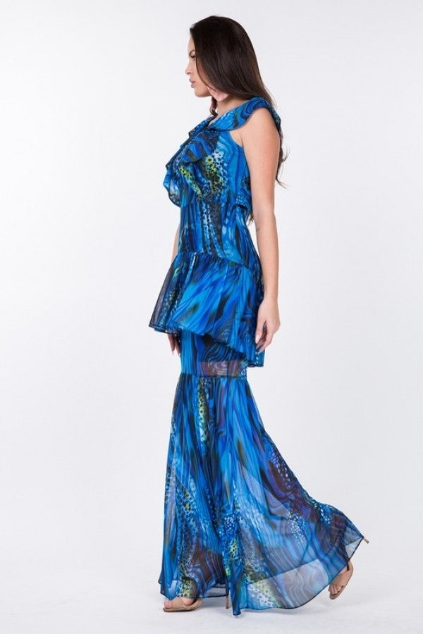 Ruffle Tiered Printed Maxi Dress -