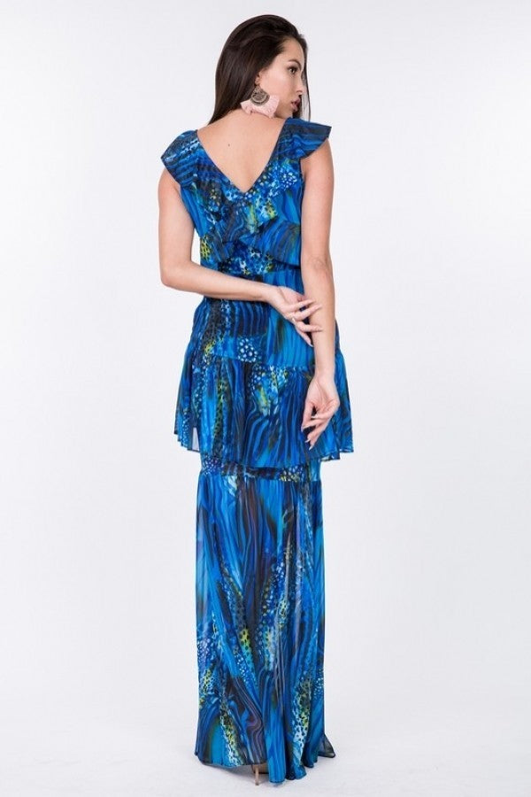 Ruffle Tiered Printed Maxi Dress -