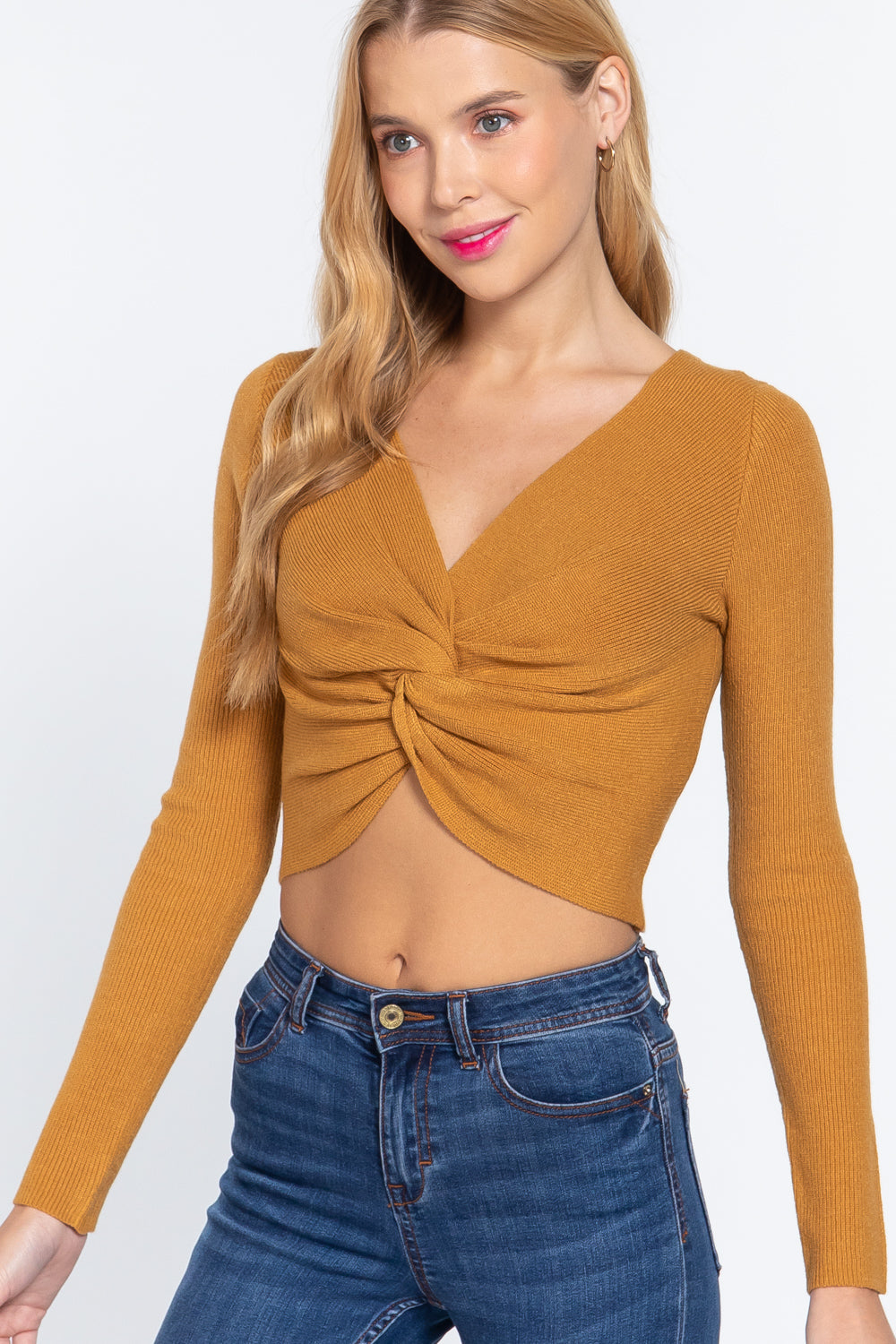 Knotted Front Crop Sweater -