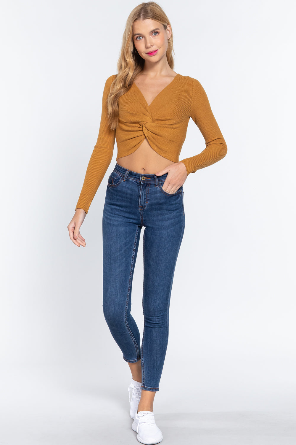 Knotted Front Crop Sweater -