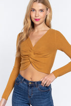Knotted Front Crop Sweater - Ochre