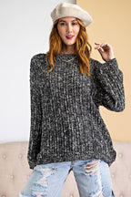 Marled Textured Knit Sweater - L