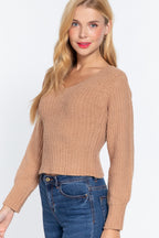 Puff Sleeve Rib Knit Sweater -