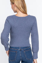 Puff Sleeve Rib Knit Sweater -
