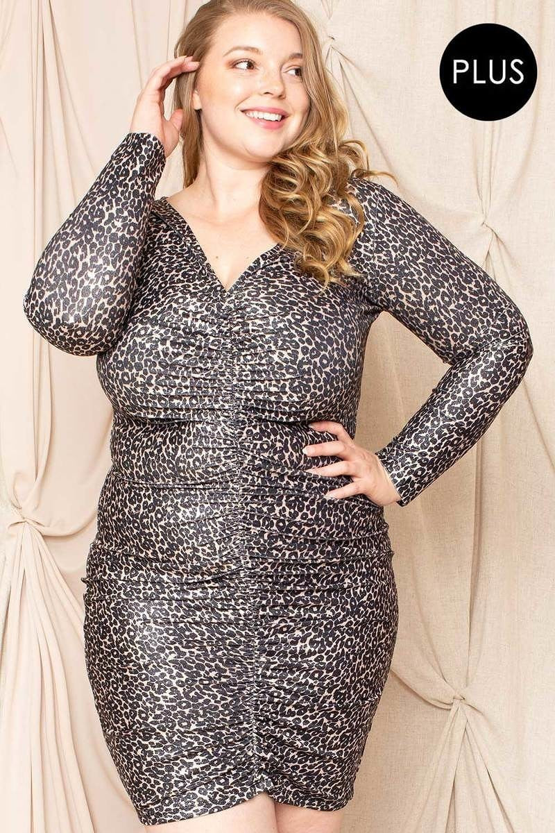 Leopard Shirred Bodycon Mini Dress Secondary image