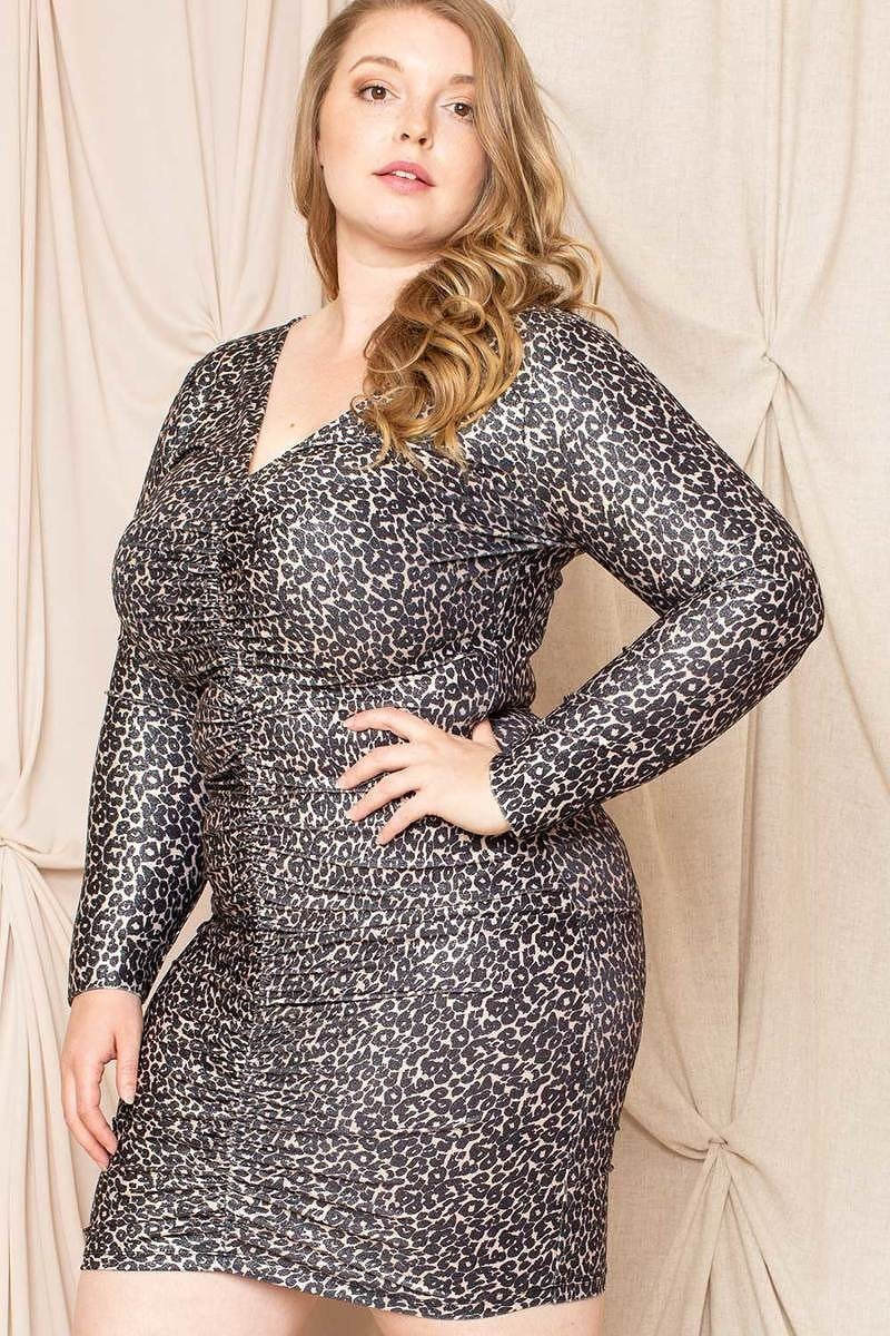 Leopard Shirred Bodycon Mini Dress -