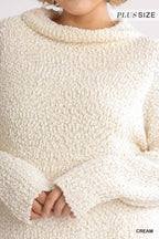 Cozy Cowl Neck Boucle Sweater Dress -