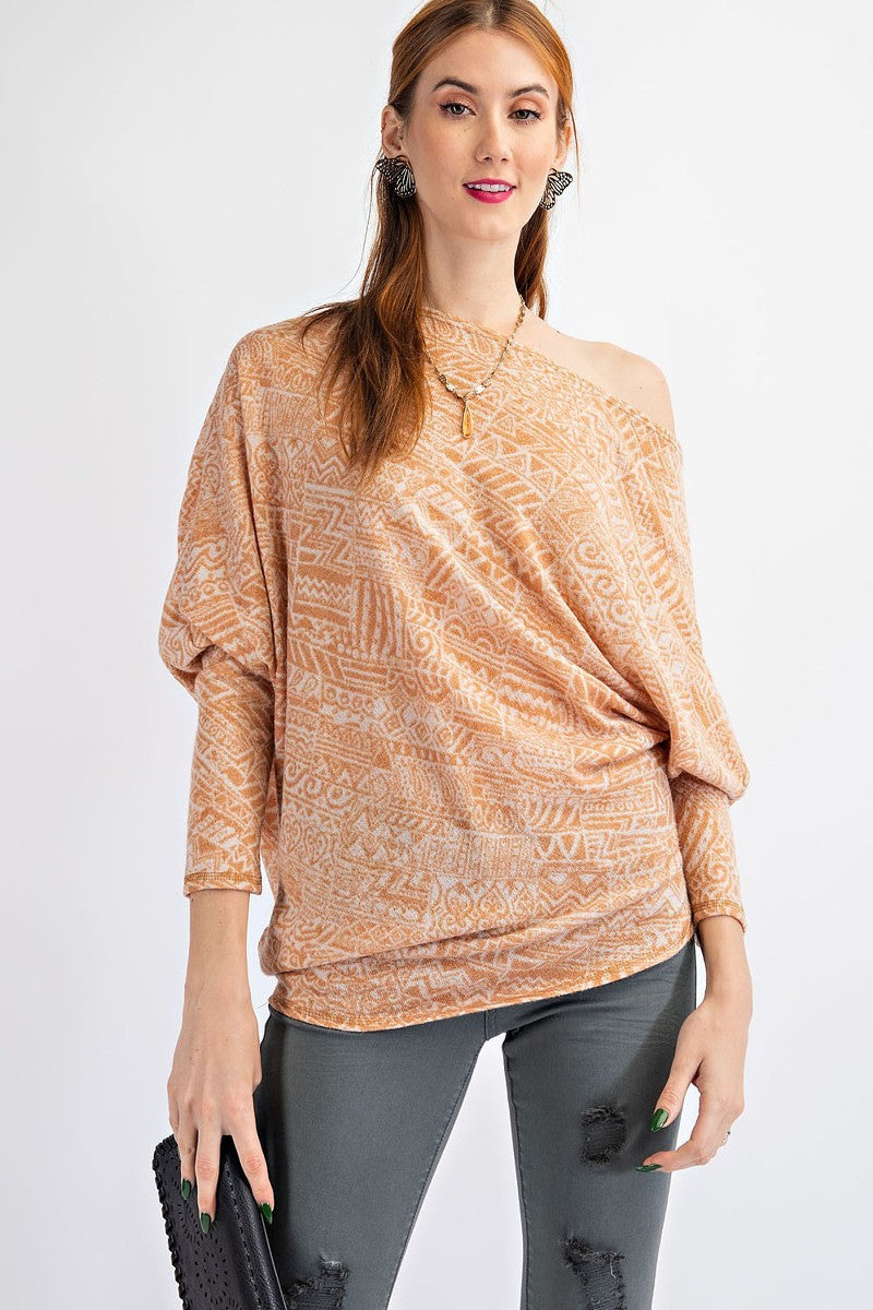 Tribal Print Dolman Pullover - Camel