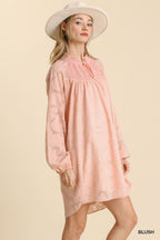 Jacquard Tie Neck Smocked Dress -