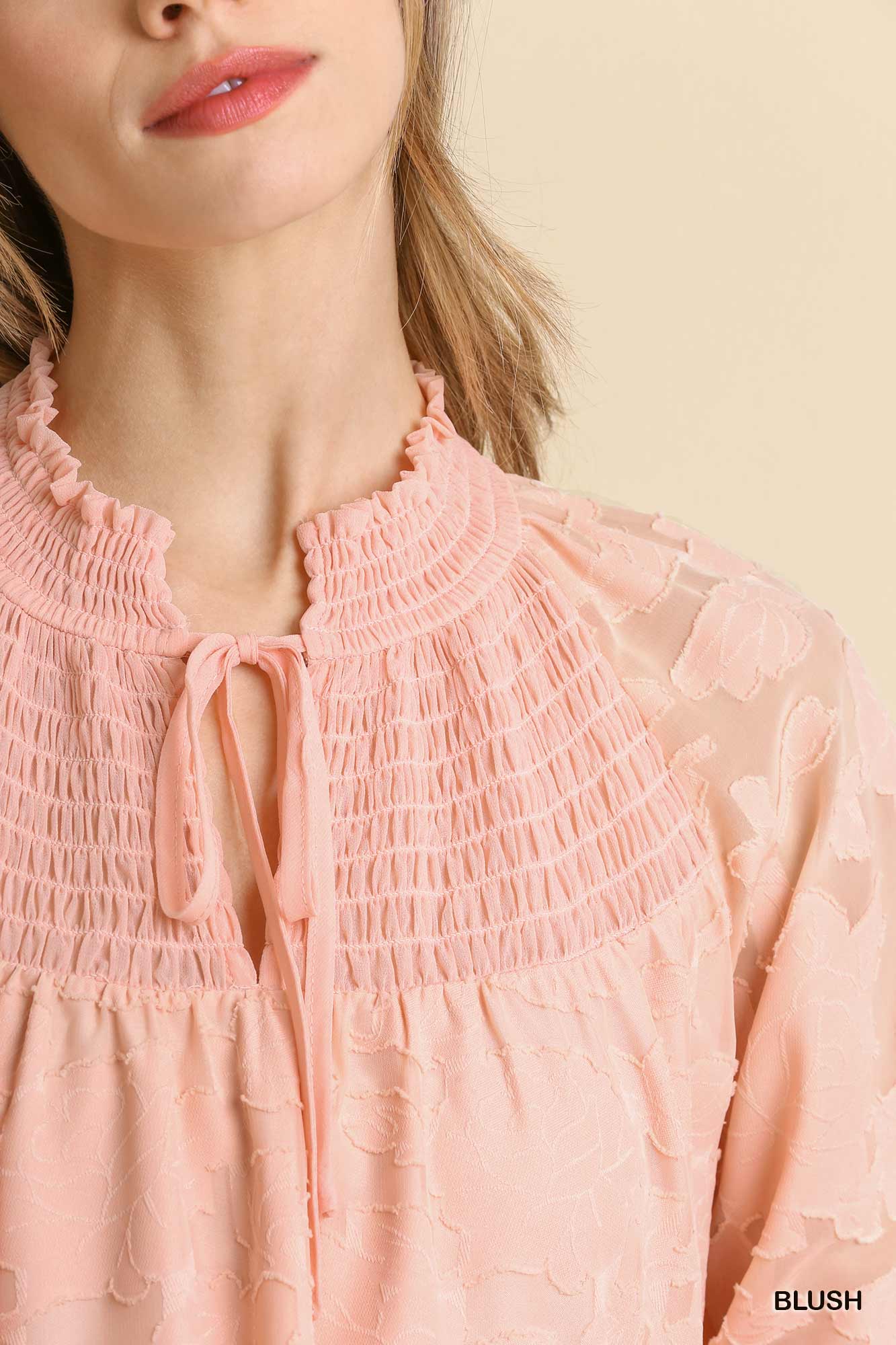 Jacquard Tie Neck Smocked Dress -