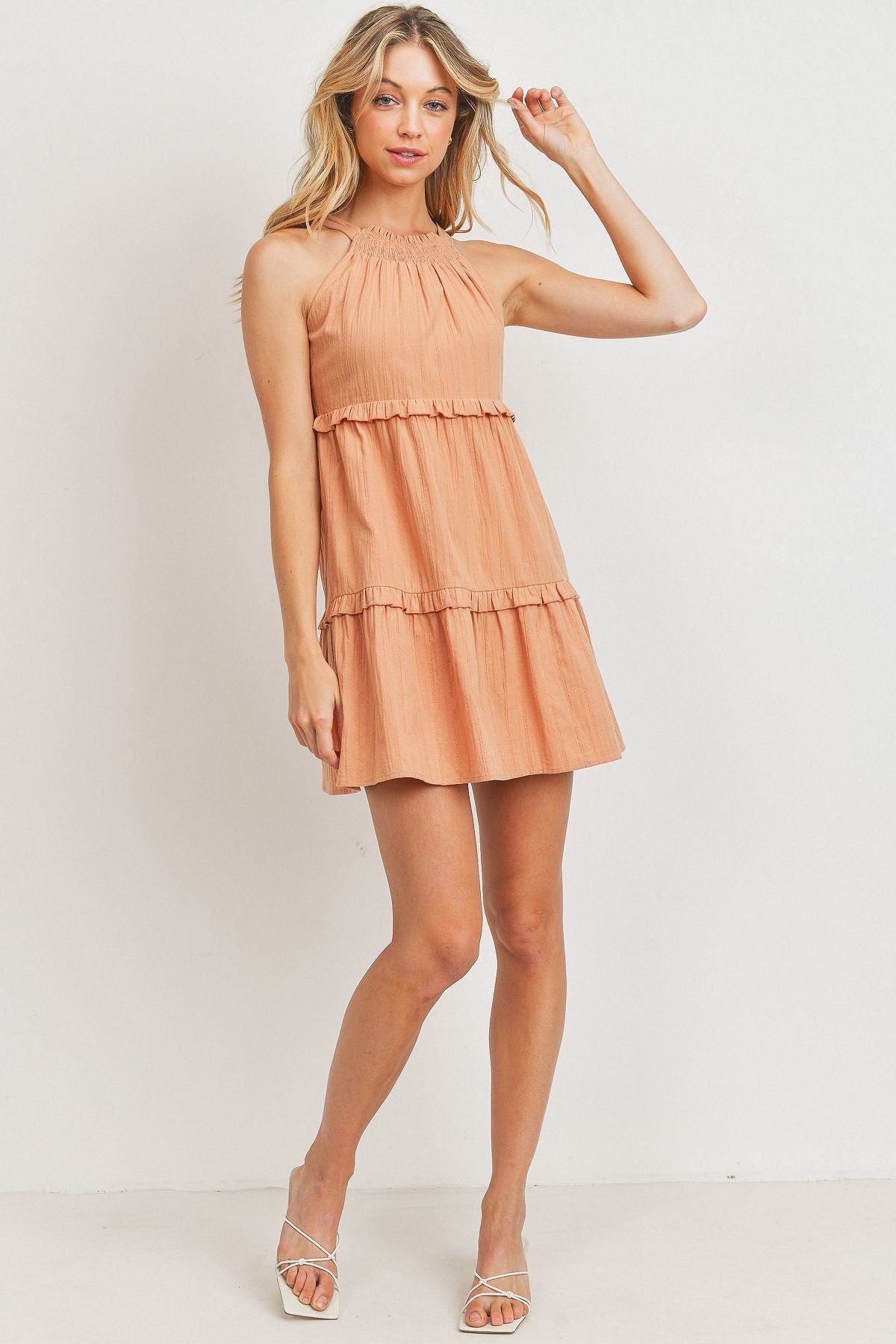 Textured Tiered Halter Mini Dress -