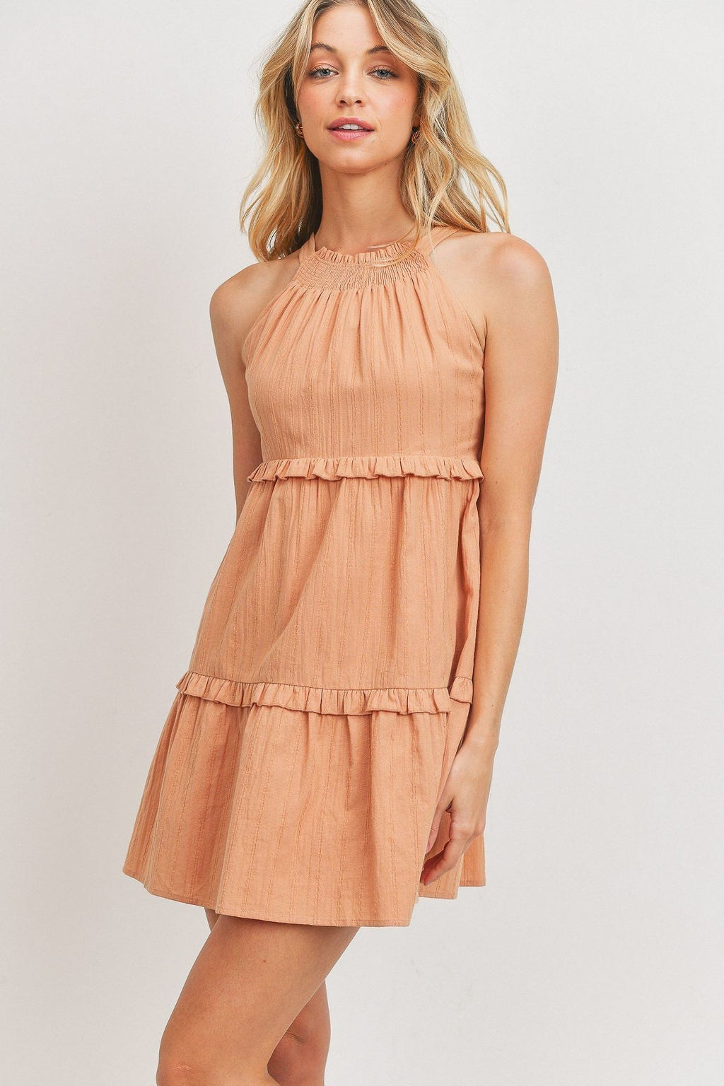 Textured Tiered Halter Mini Dress -