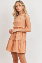 Textured Tiered Halter Mini Dress -