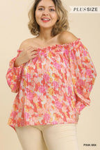 Metallic Floral Off Shoulder Blouse - XL