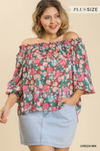 Floral Metallic Off Shoulder Blouse -