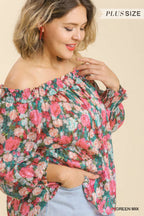 Floral Metallic Off Shoulder Blouse -