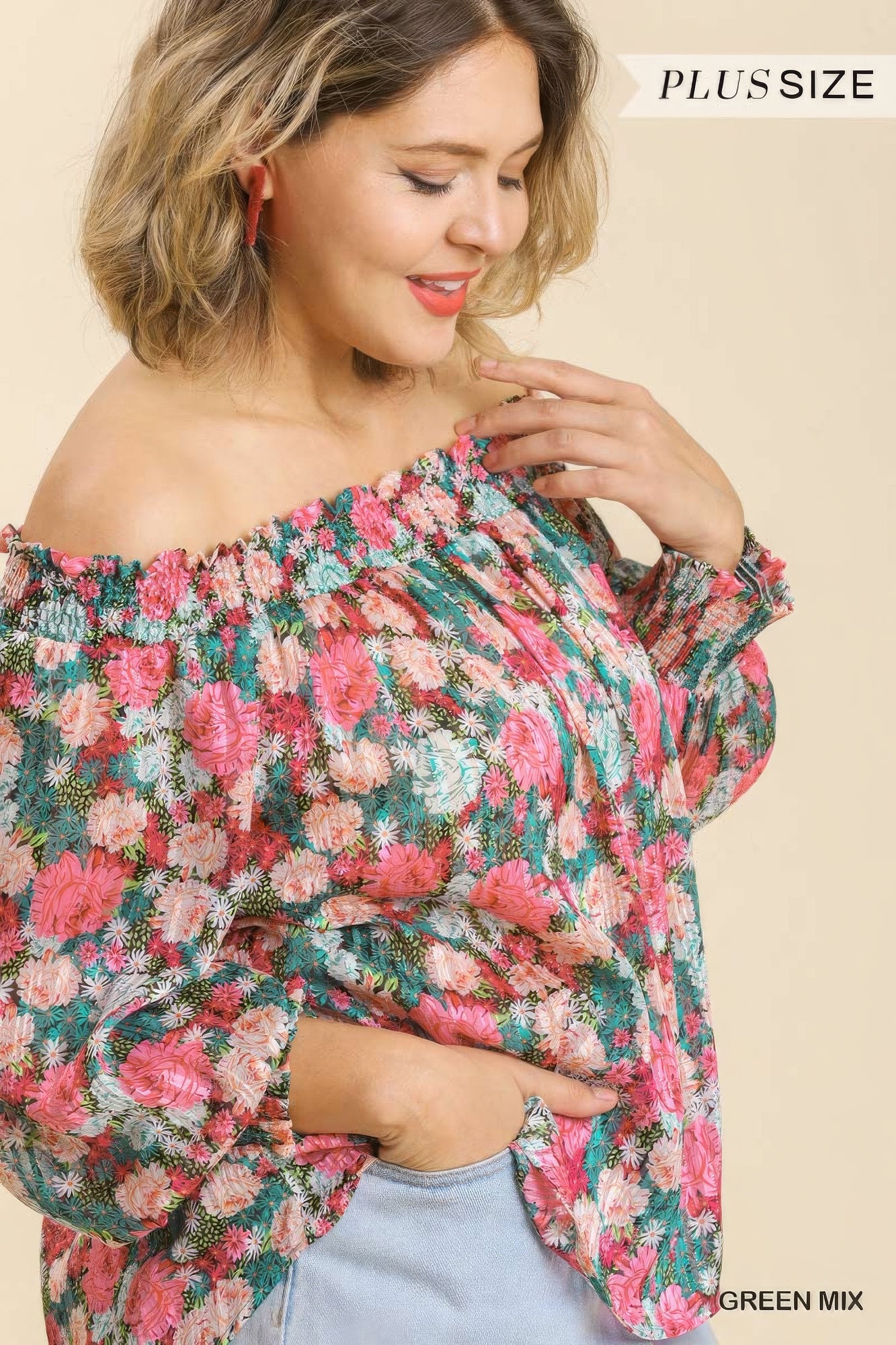Floral Metallic Off Shoulder Blouse -