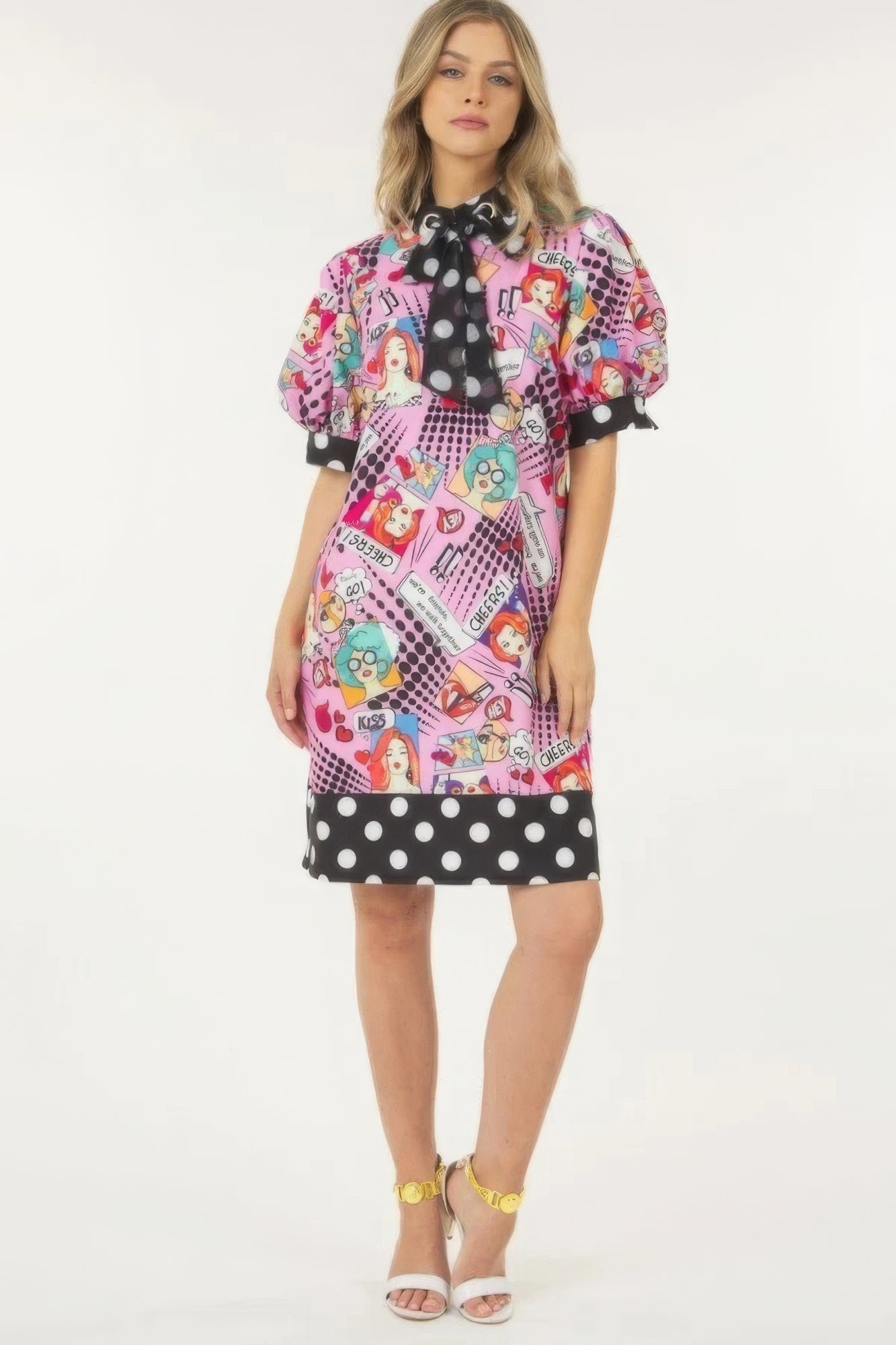 Printed Polka Dot Trim Midi Dress - L Main image