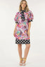 Printed Polka Dot Trim Midi Dress - L