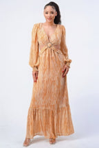 Printed Cutout Self Belted Maxi Dress - Yellow