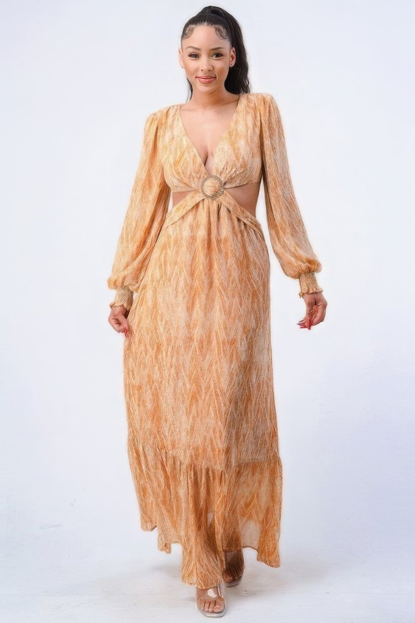 Printed Cutout Self Belted Maxi Dress Secondary image