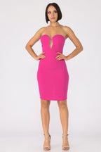 Strapless Deep V Red Dress - Fuchsia