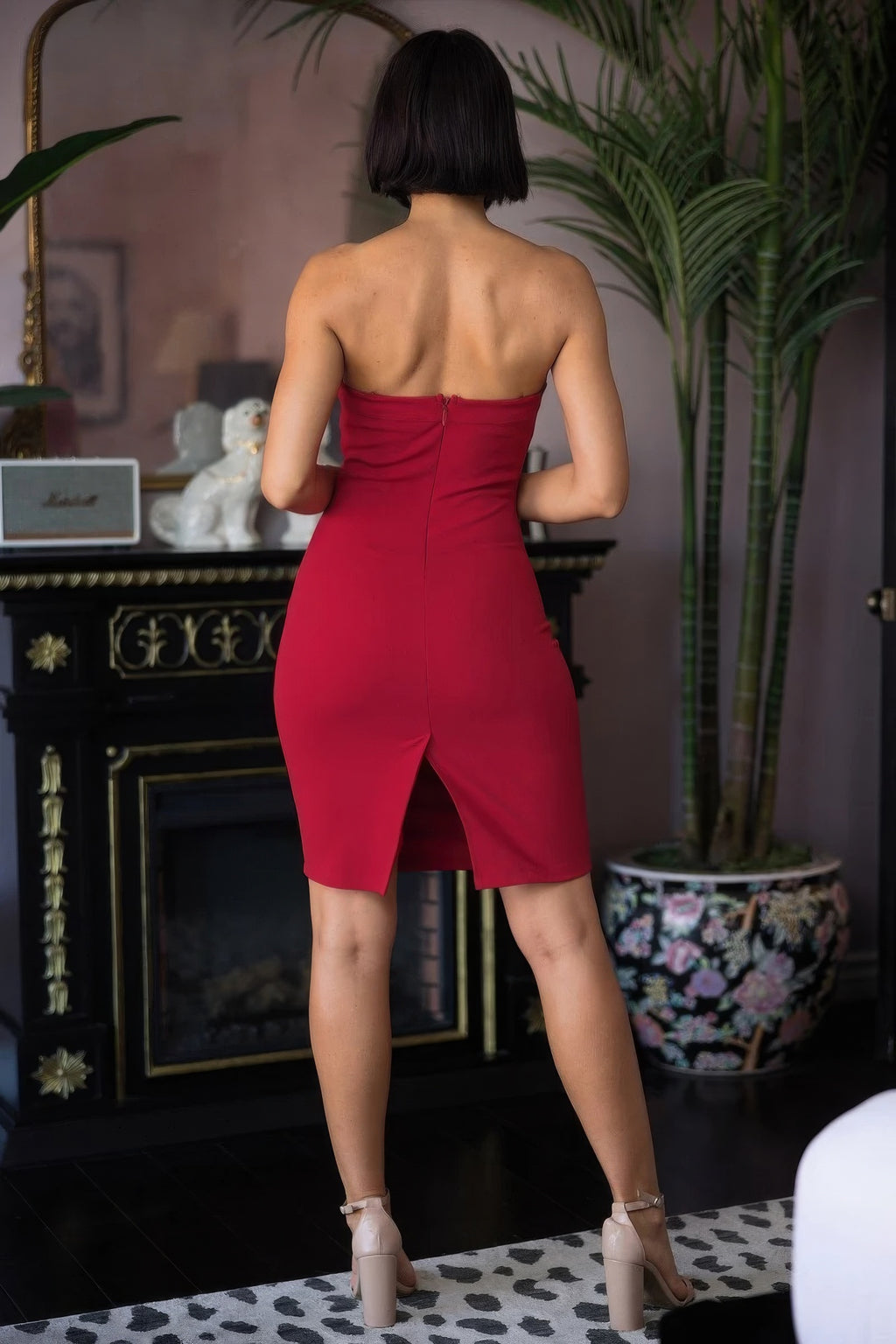 Strapless Deep V Red Dress -