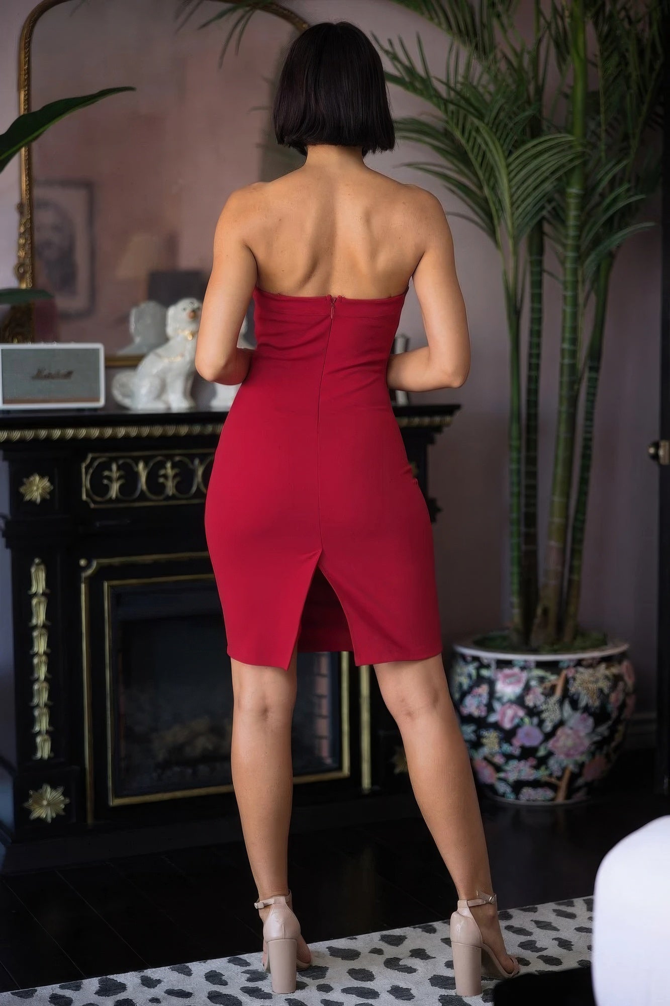 Strapless Deep V Red Dress -