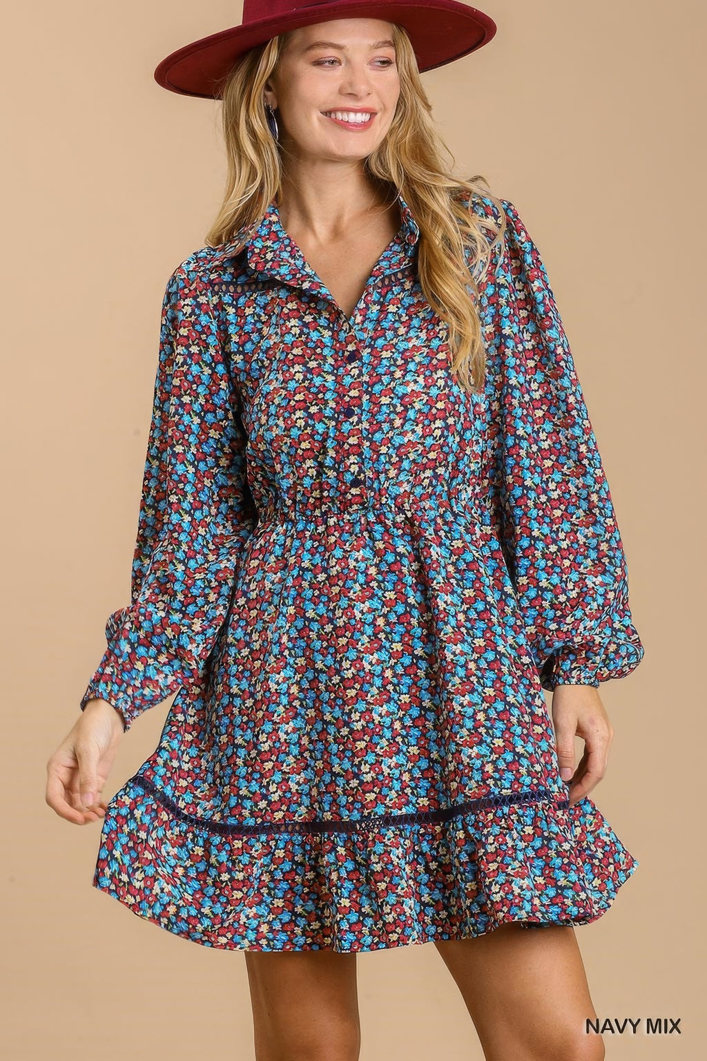 Floral Crochet Trim Shirt Dress -