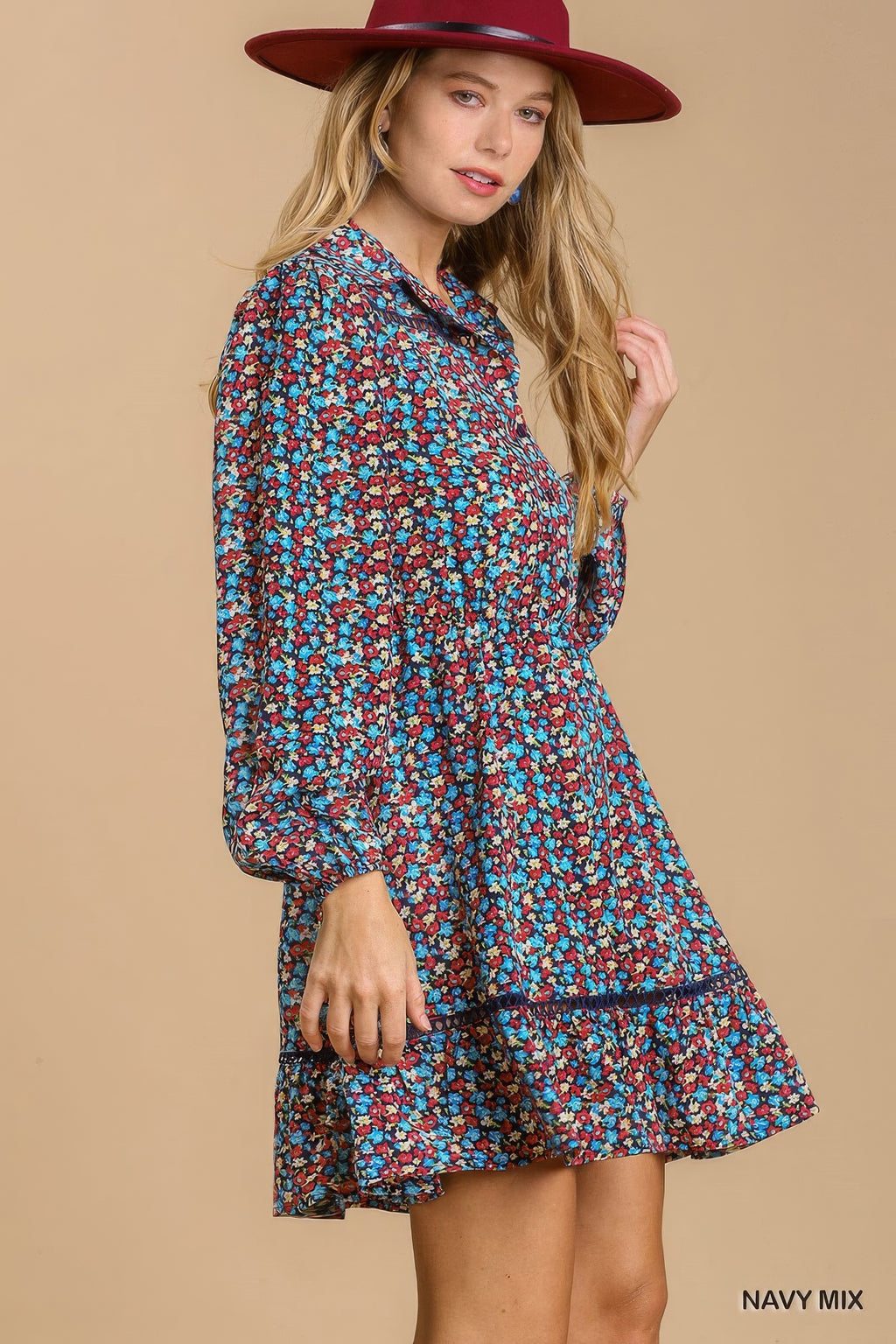 Floral Crochet Trim Shirt Dress -