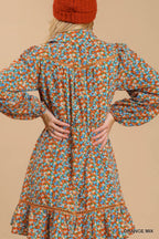 Floral Crochet Trim Shirt Dress -