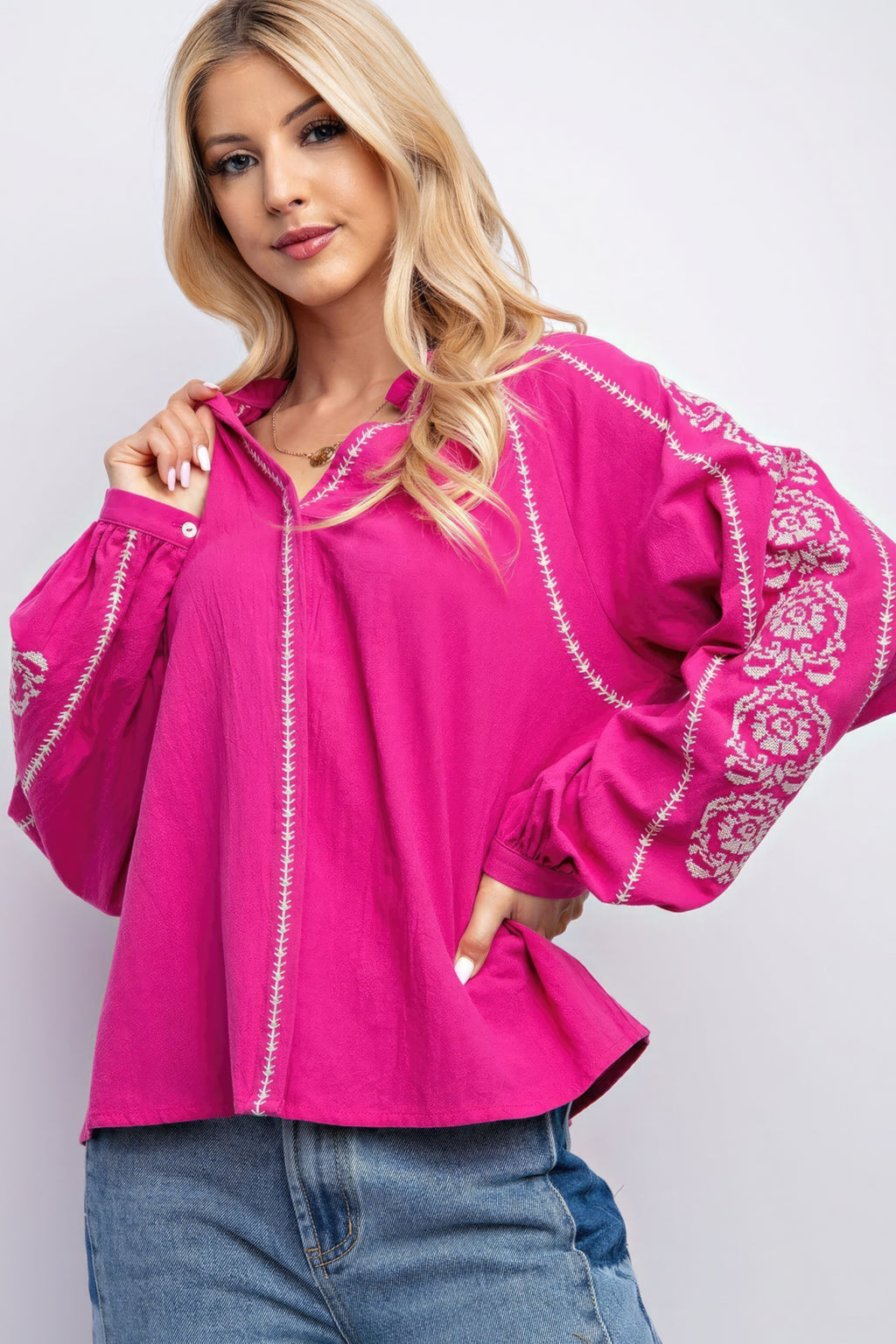 Embroidered Linen Gauze Blouse -