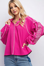 Embroidered Linen Gauze Blouse -