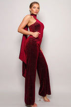 Glitter Halter Velvet Jumpsuit -