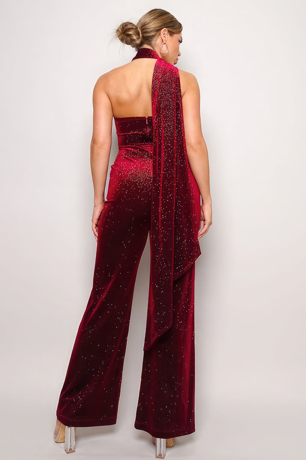 Glitter Halter Velvet Jumpsuit -