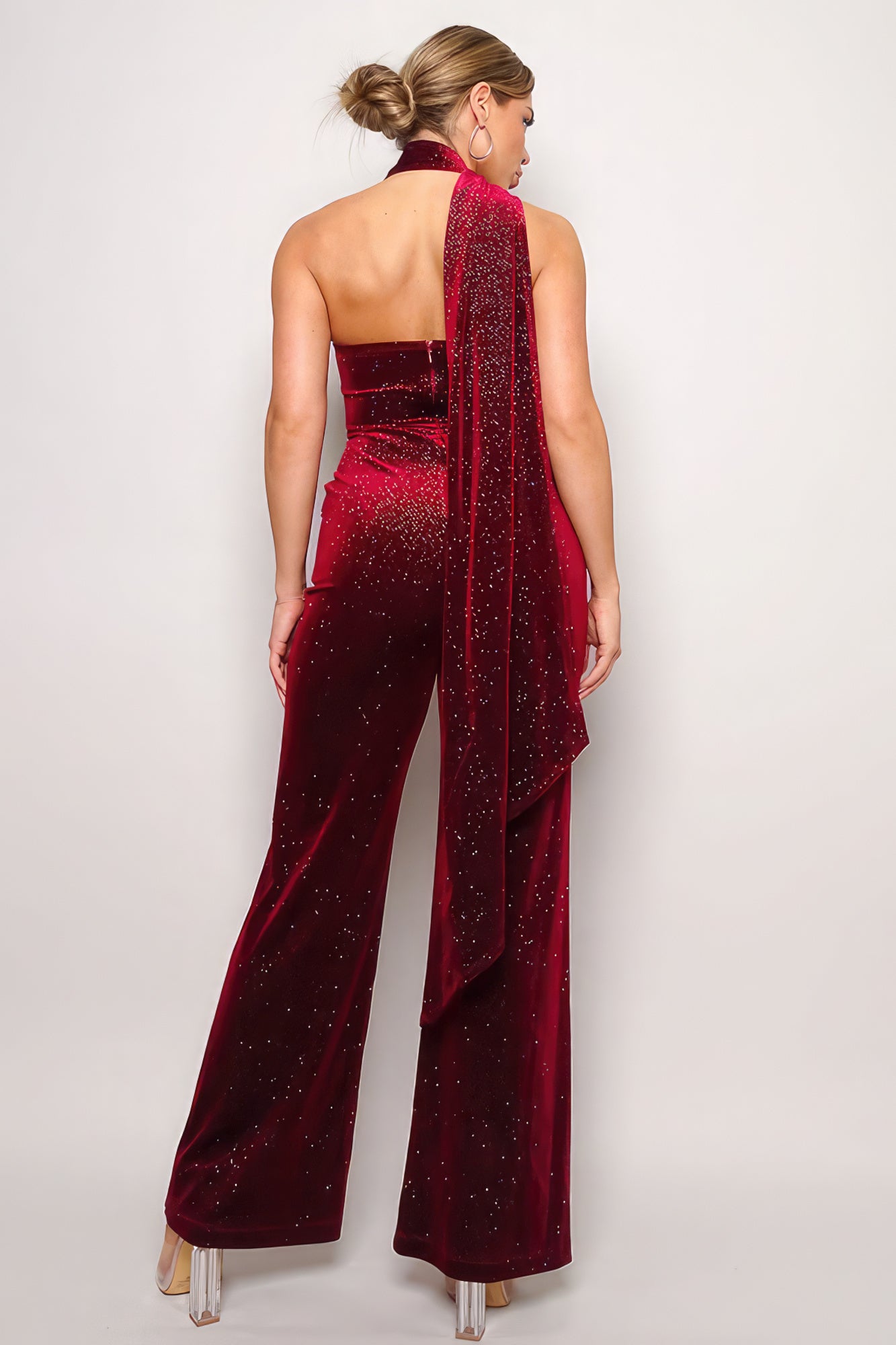 Glitter Halter Velvet Jumpsuit -
