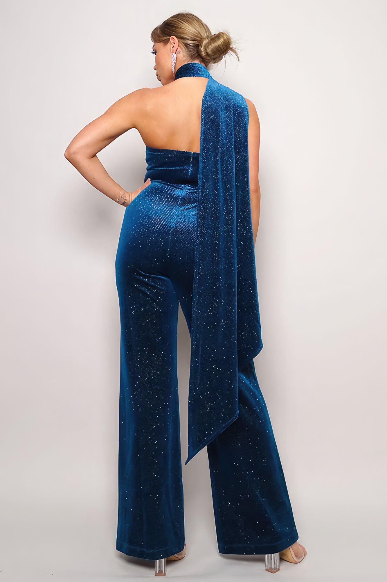 Glitter Halter Velvet Jumpsuit -