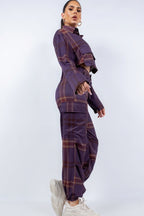 Plaid Cropped Shirt Cargo Set -
