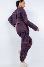 Plaid Cropped Shirt Cargo Set -