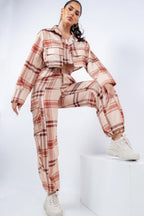 Plaid Cropped Shirt Cargo Set -
