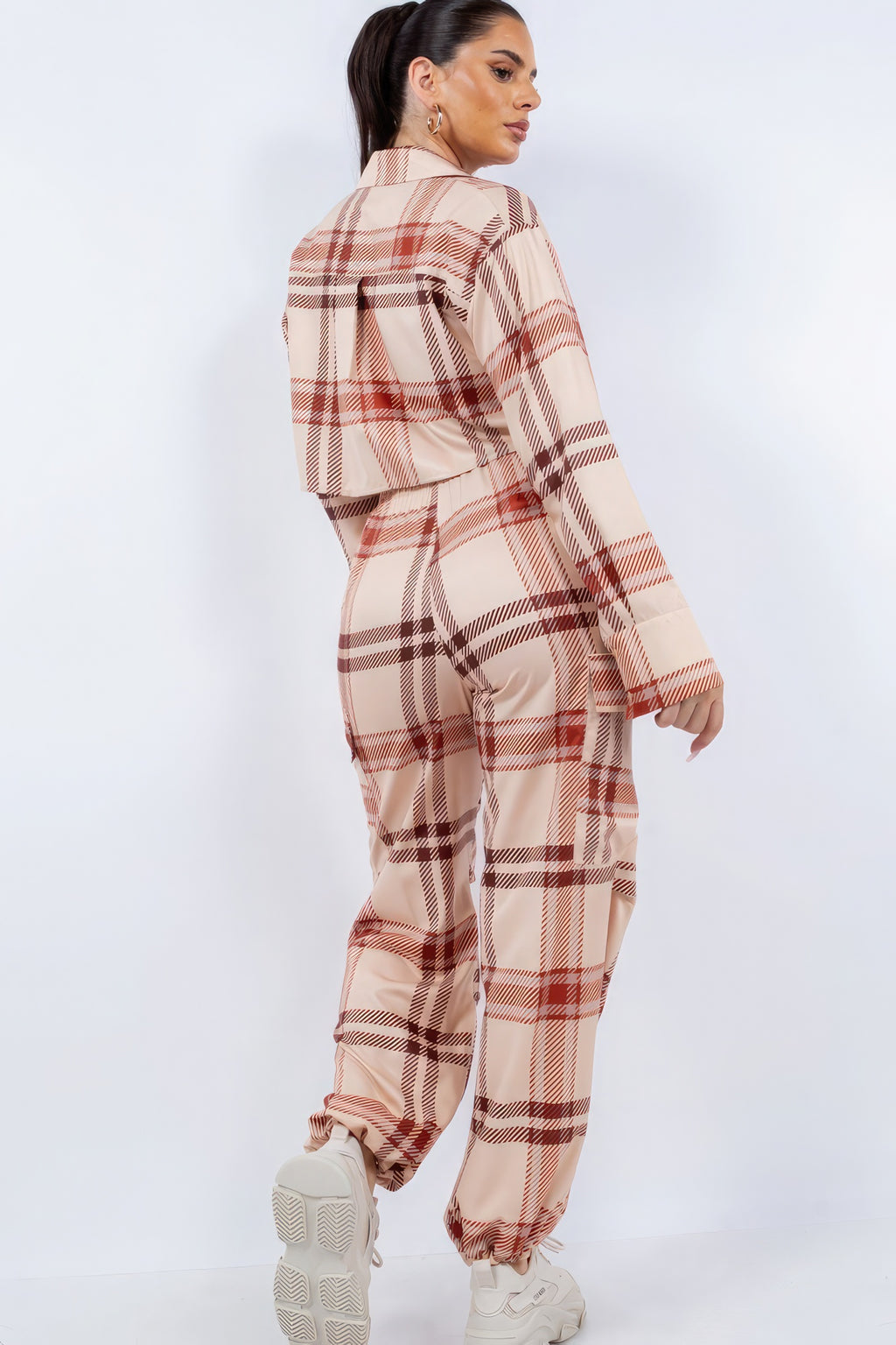 Plaid Cropped Shirt Cargo Set -