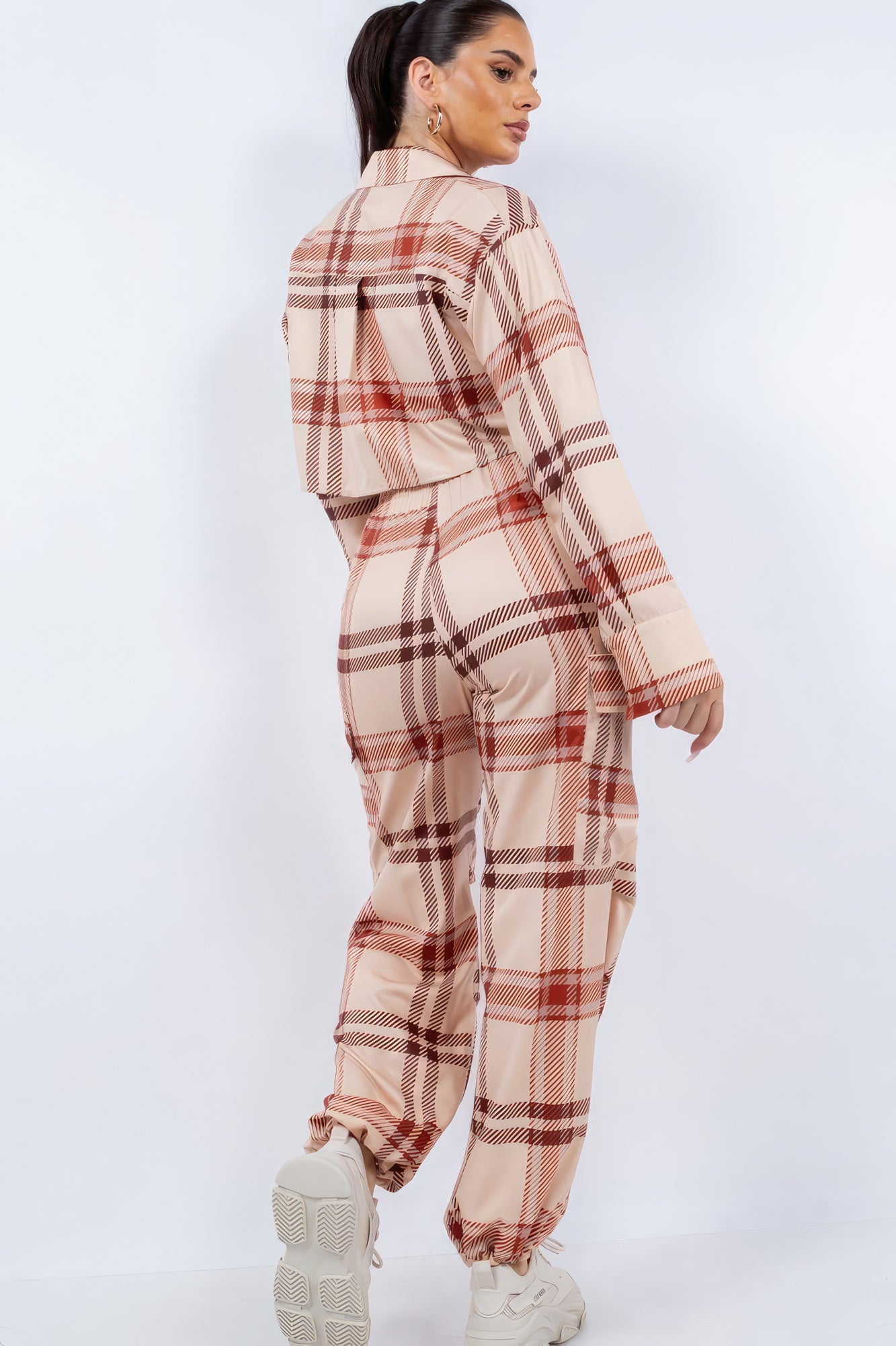 Plaid Cropped Shirt Cargo Set -