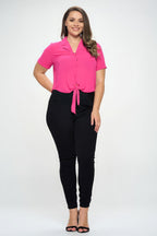 Chiffon Tie Front Short Sleeve Top -