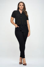 Chiffon Tie Front Short Sleeve Top -
