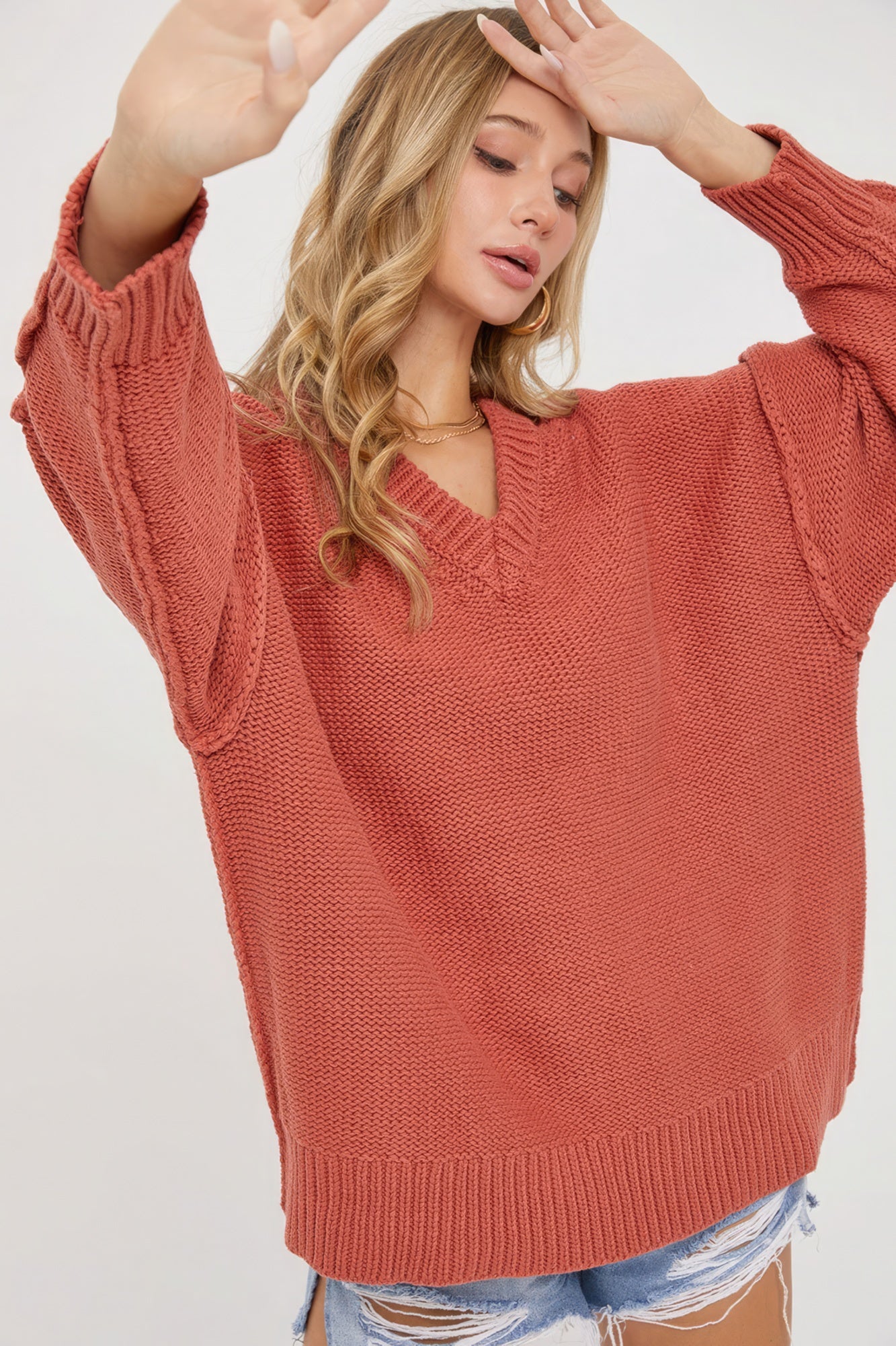 Marsala V Neck Oversized Sweater Secondary image