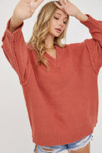 Marsala V Neck Oversized Sweater -