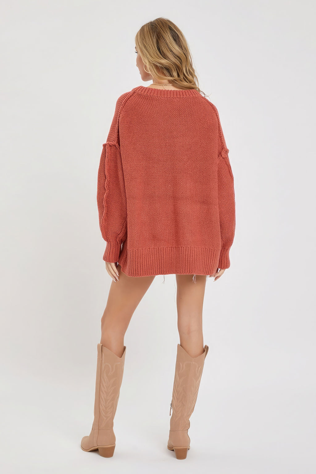 Marsala V Neck Oversized Sweater -