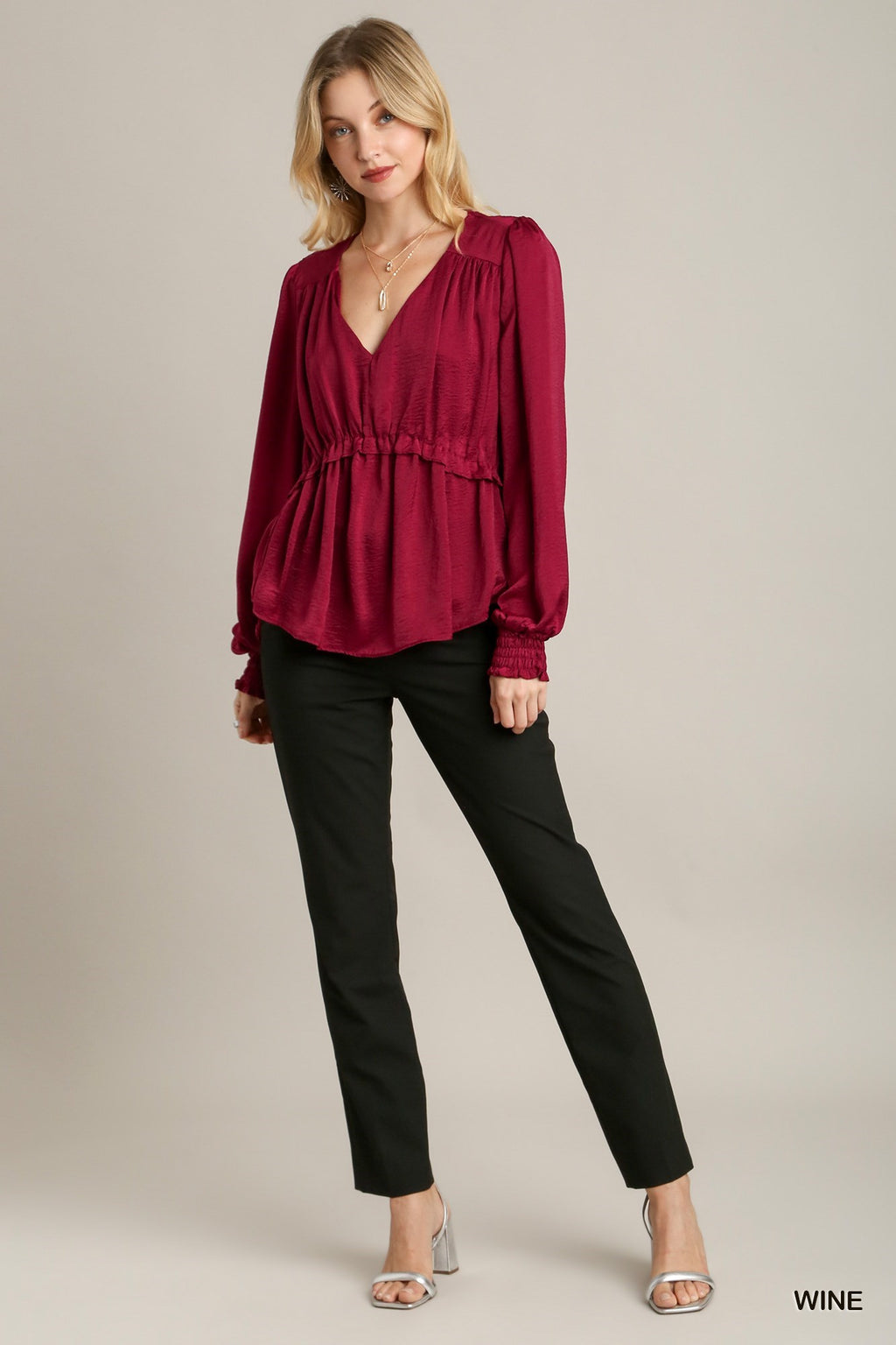Ruffle V-Neck Babydoll Blouse -